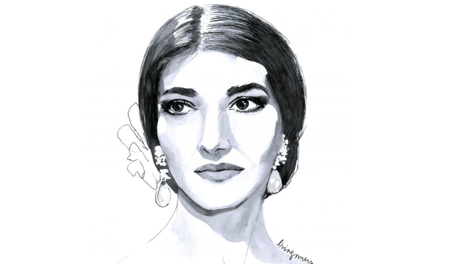 Retrato de Maria Callas em nanquim e guache sobre papel, por Livingmurs